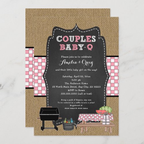 Couples Baby Shower girl baby_q backyard BBQ Invitation