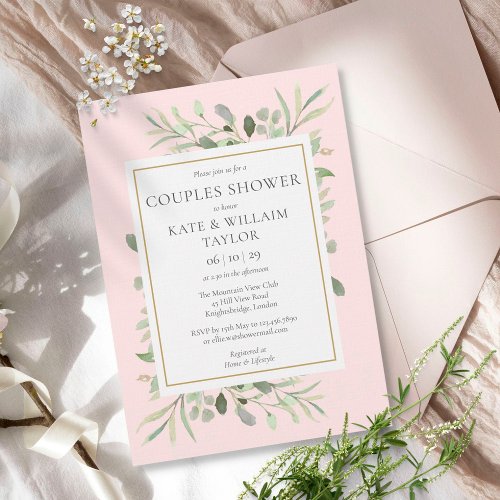 Couples Baby Shower Girl Pink Greenery Invitation