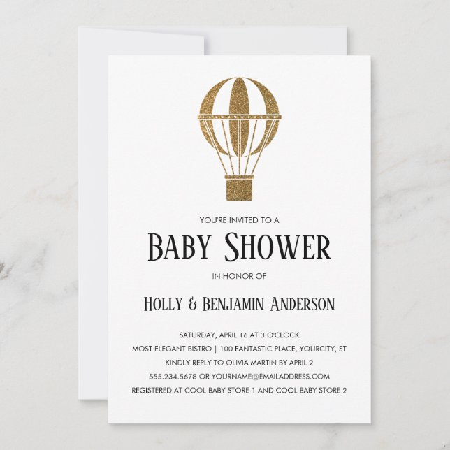 Couples Baby Shower Gold Glitter Hot Air Balloon Invitation (Front)