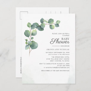 Couples Baby Shower Greenery Eucalyptus Botanical Invitation Postcard