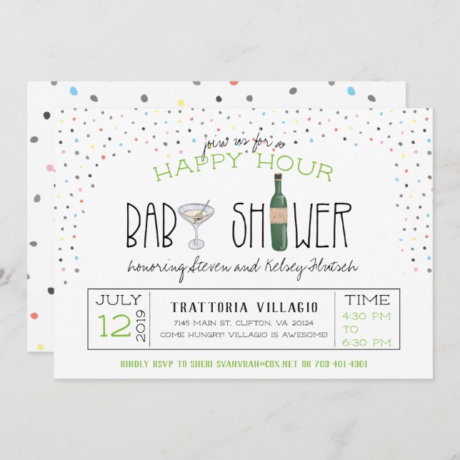Couples Baby Shower | Happy Hour Invitation (Front/Back)
