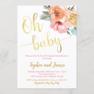 Couples Baby Shower Invitation, Floral Baby Shower Invitation