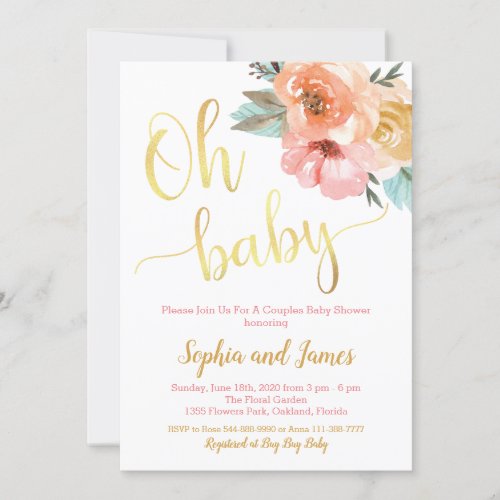 Couples Baby Shower Invitation Floral Baby Shower Invitation