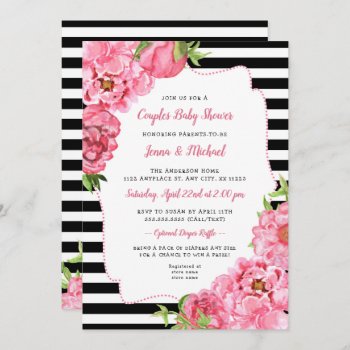Couples Baby Shower Invitation  Pink Black Floral Invitation by lemontreecards at Zazzle