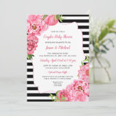 Couples Baby Shower Invitation, pink black floral Invitation (Standing Front)
