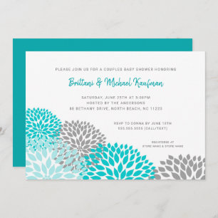 Couples Baby Shower Invitation, turquoise gray Invitation