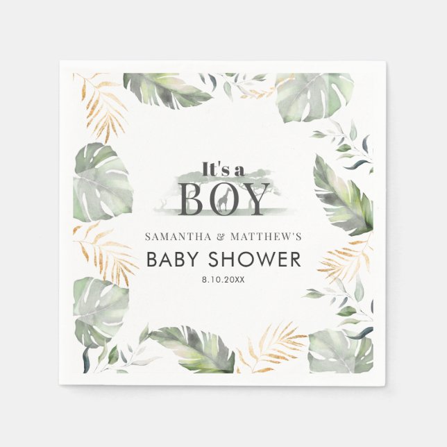 Couples Baby Shower Jungle Animal Botanical Paper Napkins (Front)