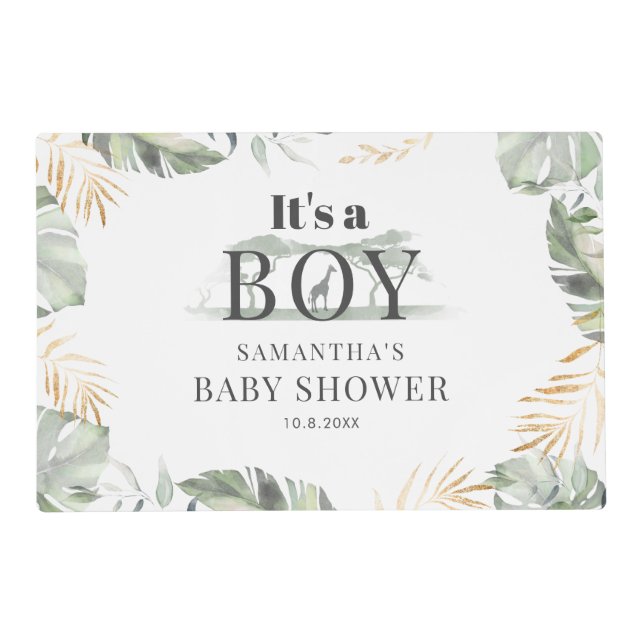 Couples Baby Shower Jungle Animal Botanical Placemat (Front)