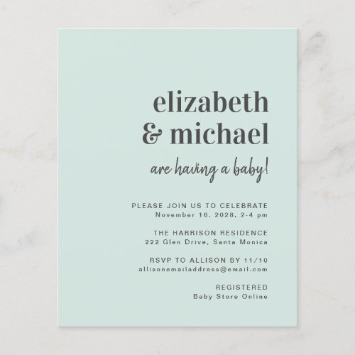 Couples Baby Shower Mint Budget Invitation