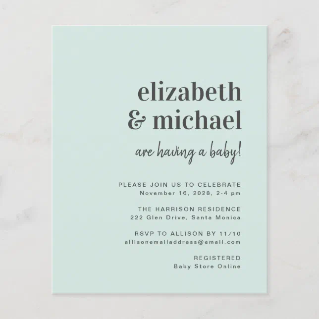 Couples Baby Shower Mint Budget Invitation Zazzle