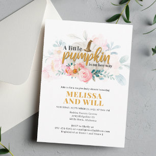 Couples Baby Shower Pumpkin Watercolor Floral Invitation