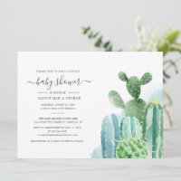 Couples Baby Shower Watercolor Cacti Boho Script Invitation