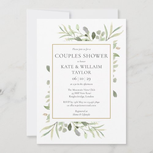  Couples Baby Shower Watercolour Greenery Invitation