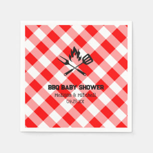 Couples BBQ baby shower red plaid gingham Napkins