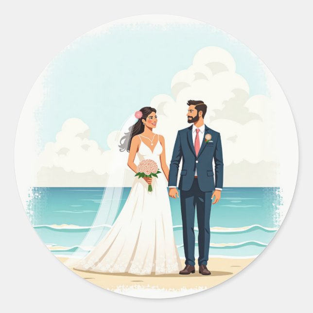 Couples Beach Wedding Sticker (Front)