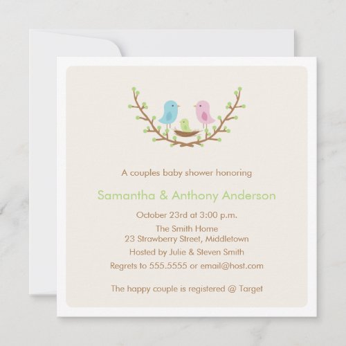 Couples Bird Baby Shower Invitation Gender Neutral
