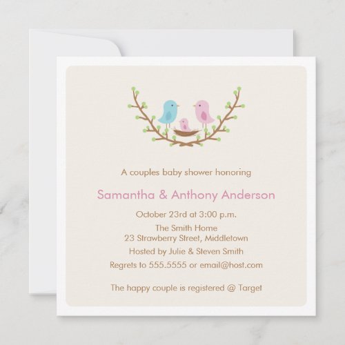 Couples Bird Baby Shower Invitation - Girl