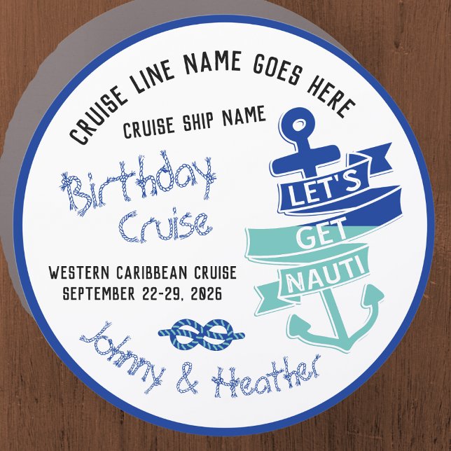 Couple's Birthday Cruise Let's Get Nauti Car Magnet (Fun birthday cruise door magnet)
