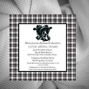 Couples Black and White Western Theme Shower Invitation
