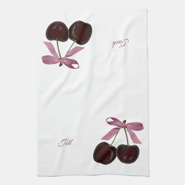 Couples Black Cherries Kitchen Dish Towel (Vertical)