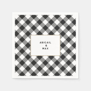 Couples Black Gingham Couples Shower Cocktail Napkins