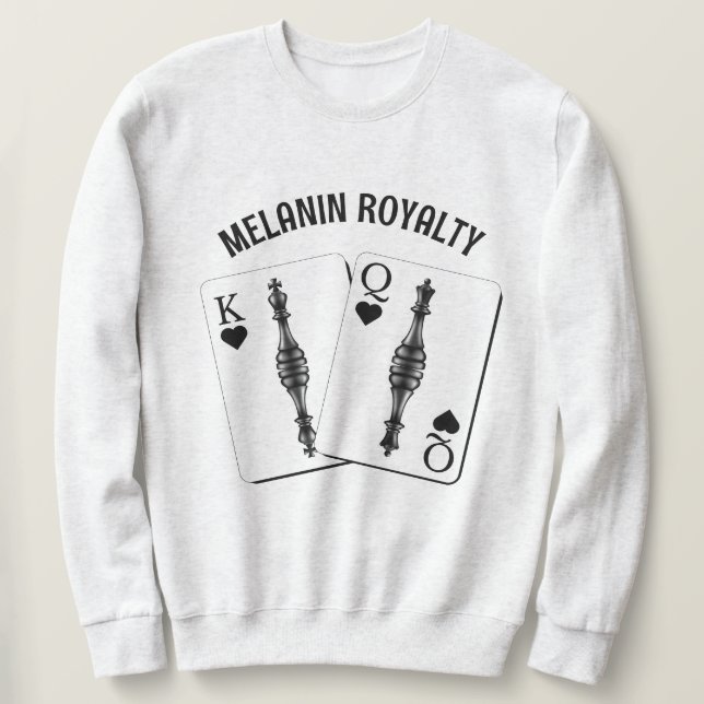 Couples BLACK QUEEN KING PLAYING CARDS Valentine Sweatshirt (Design Front)