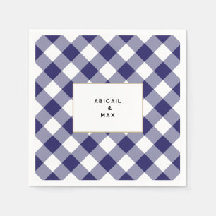 Couples Blue Gingham Couples Shower Cocktail Napkins