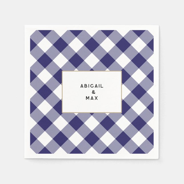 Couples Blue Gingham Couples Shower Cocktail Napkins (Front)