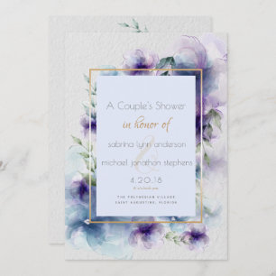 Couples Blue-Violet Translucent Watercolor Flower Invitation