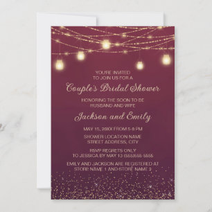 Couple's Bridal Shower Burgundy Gold String Light Invitation