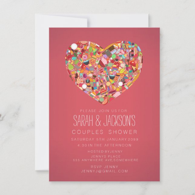 Couples Bridal Shower Foodies Heart Party Invite (Front)