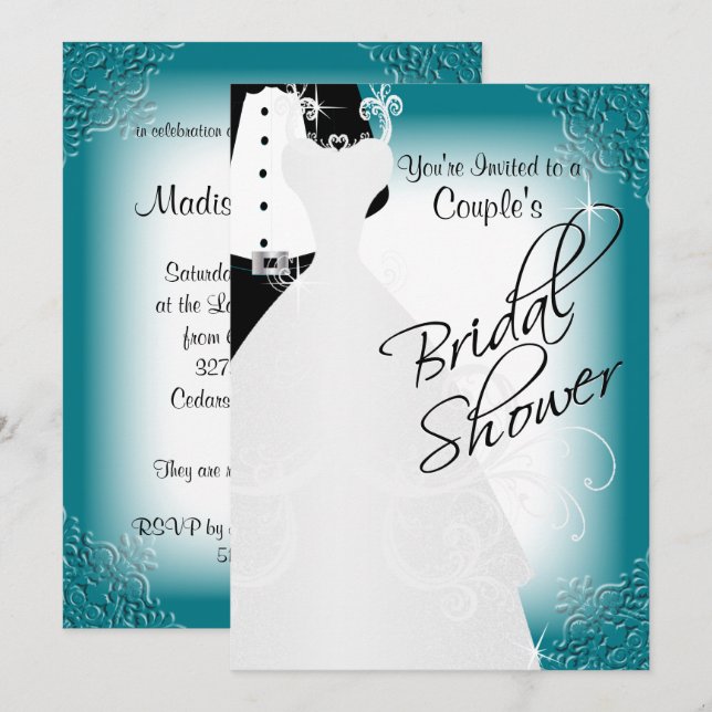 Couple's Bridal Shower in an Elegant Dark Teal Invitation (Front/Back)