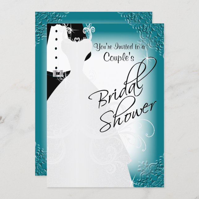 Couple's Bridal Shower in an Elegant Dark Teal Invitation (Front/Back)