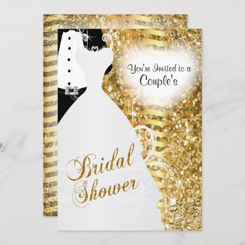 Couples Bridal Shower in an Elegant Gold Glitter Invitation