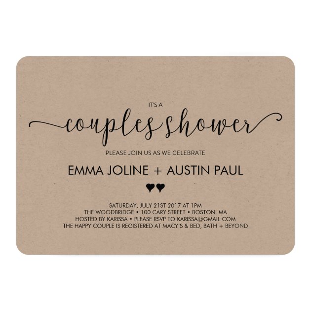 Couples Bridal Shower Invitation - Kraft