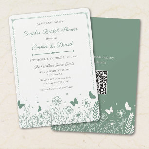 Couples Bridal Shower Invitation Sage Green Floral
