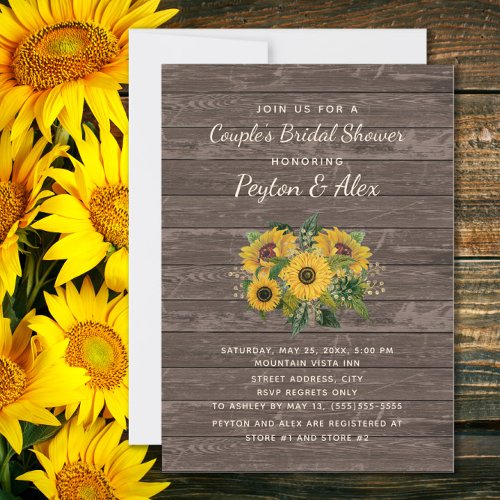 Couples Bridal Shower Rustic Wood Sunflowers Invitation