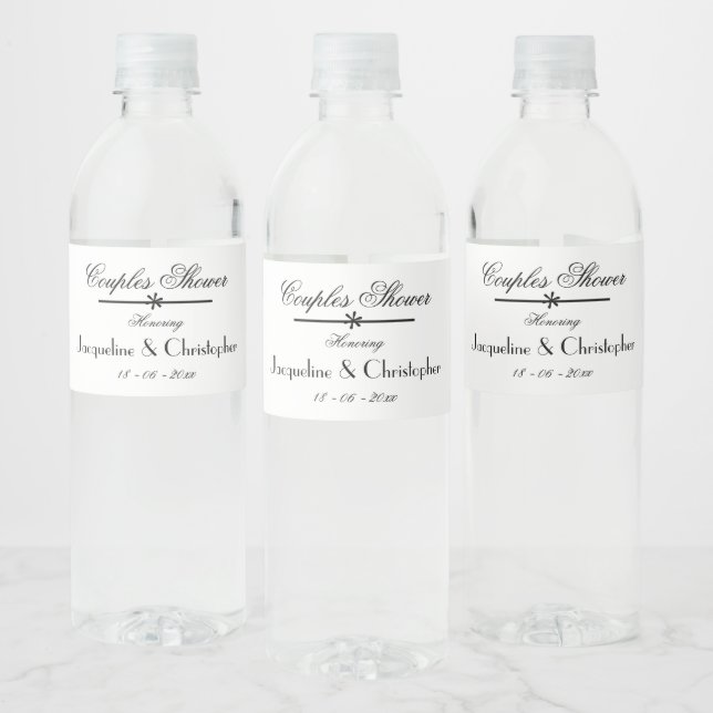 Couples Bridal Shower Simple Elegant Script Chic Water Bottle Label (Bottles)
