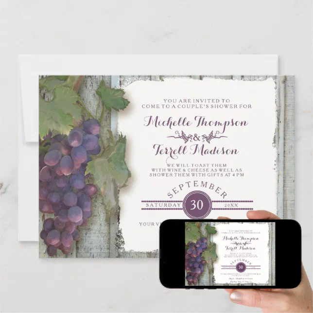 Couples Bridal Shower Vineyard Wine Grapes Theme Invitation Zazzle