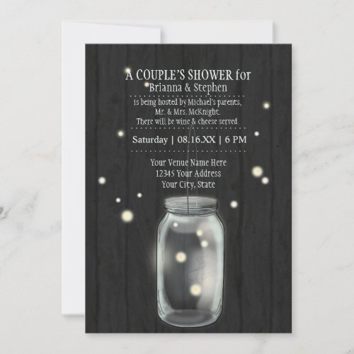 Couples Bridal Shower w Mason Jar n Fireflies Invitation