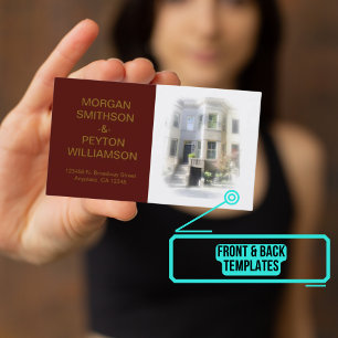 Couples Calling Card - Photo w Border Burgandy