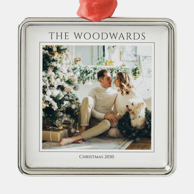 Couples Christmas Photo Keepsake Metal Ornament (Front)