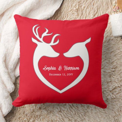 Couples Christmas Red  White Deer Personalized Throw Pillow