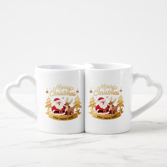 Couple's Christmas Santa & Reindeer Mug Set (Front Nesting)