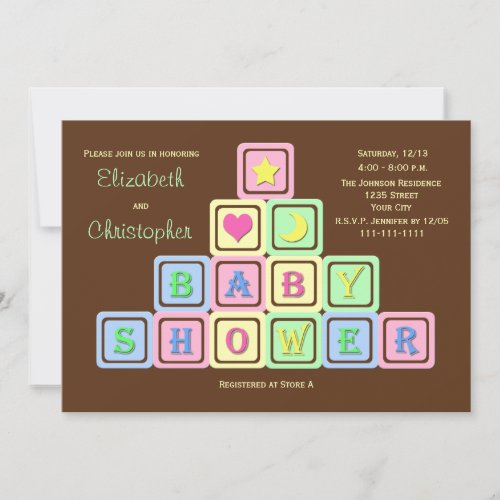 Couples Coed Baby Shower Invitation -- Baby Blocks