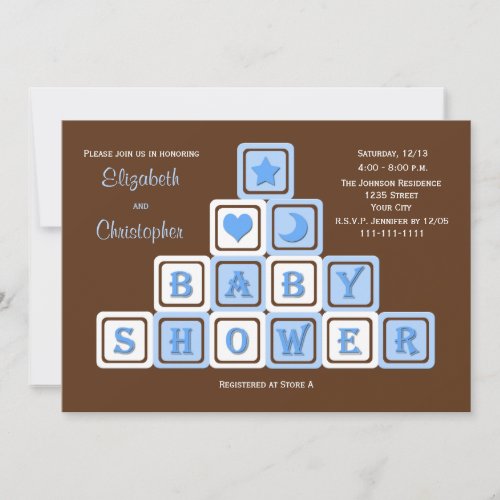 Couples Coed Baby Shower Invitation -- Blue Blocks