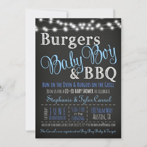 Couples Coed Burger Baby Boy BBQ Shower Invitation