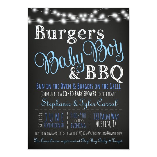 Couples Coed Burger Baby Boy Bbq Shower Invitation Zazzle Com