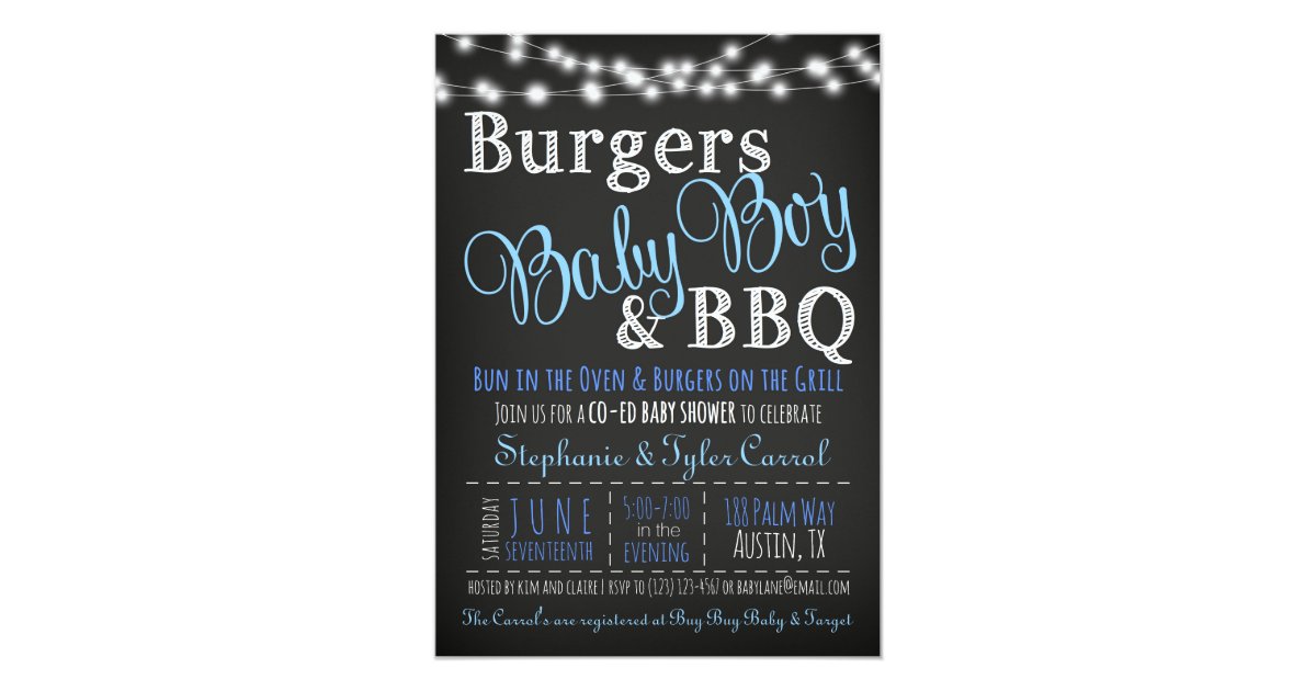 Couples Coed Burger Baby Boy Bbq Shower Invitation