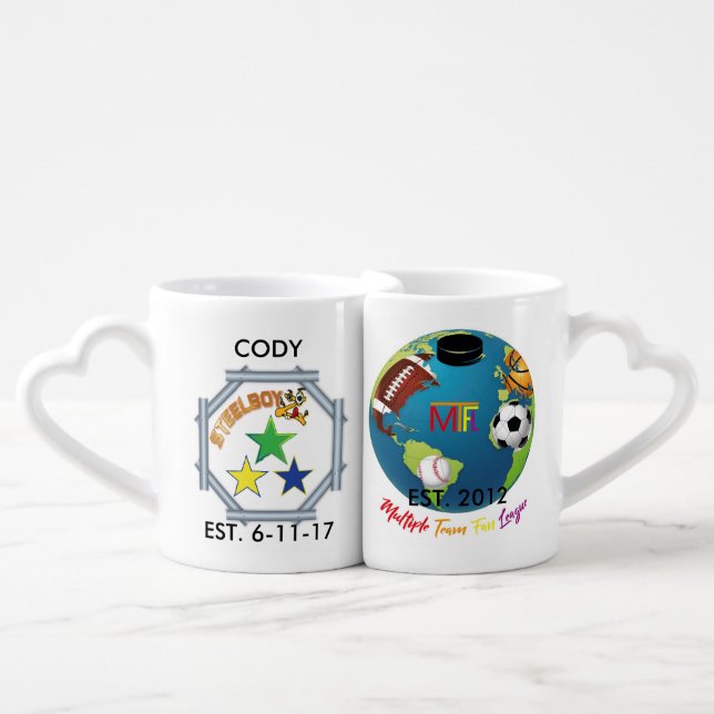 Couples coffee mug set with SteelboyZ custom logo (Front Nesting)